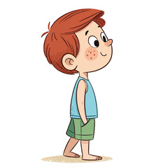 Cute Cartoon Boy in Summer Clothes Illustration - Happy Child Character
