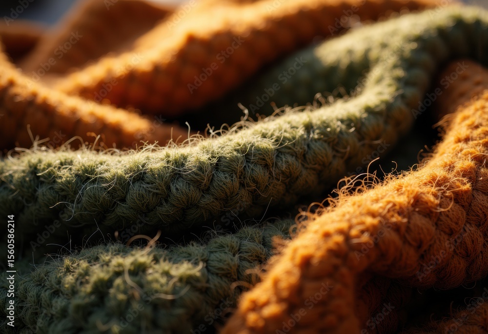 Poster close-up of colorful knitted yarns with warm, soft textures and intricate patterns