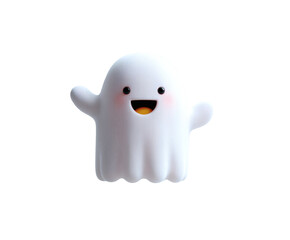 A charming and happy 3d ghost character waving hello with a friendly smile.
