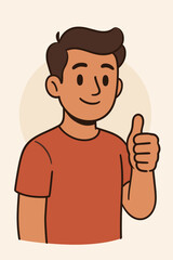 Vector illustration of a happy young man showing a thumbs up gesture. Positive feedback, approval, and success concept. Like sign, okay. Modern flat design cartoon character.