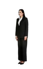 Confident business woman in suit on white background