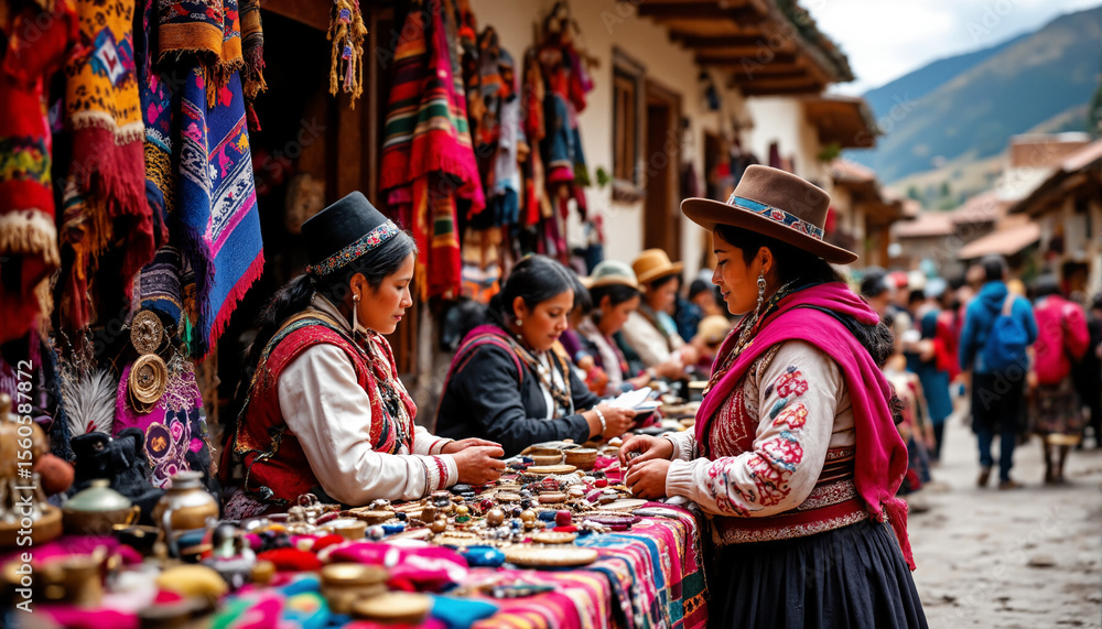 Poster The image shows a group of women standing around a table filled with various objects