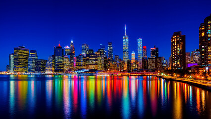 Obraz premium The image shows a stunning view of the New York City skyline at night
