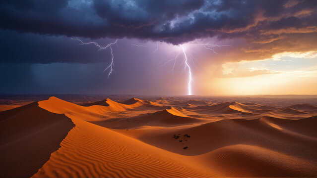 The image shows a desert landscape with sand dunes