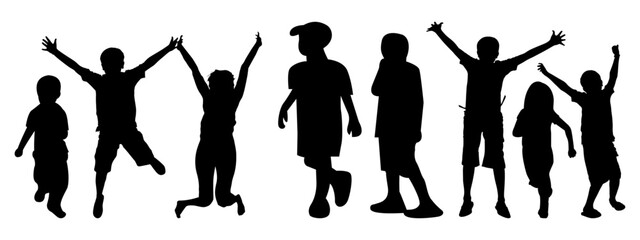 Children playing vector illustration. Silhouettes of joyful children playing. 
