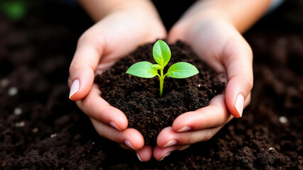 The image shows a person holding a small plant in their hands