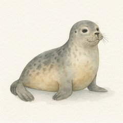 Cute watercolor seal illustration.