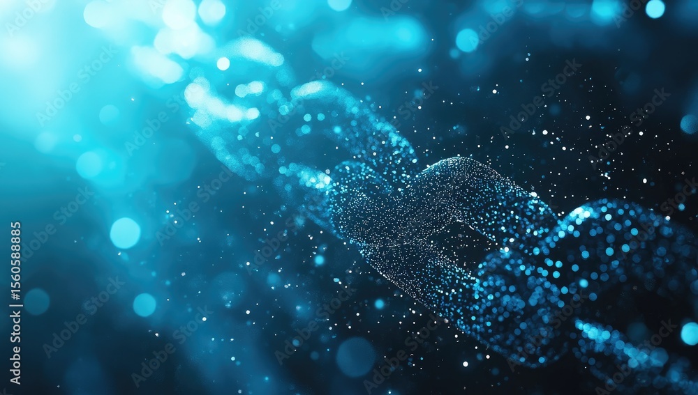 Poster abstract chain of linked dots in a vibrant blue digital space