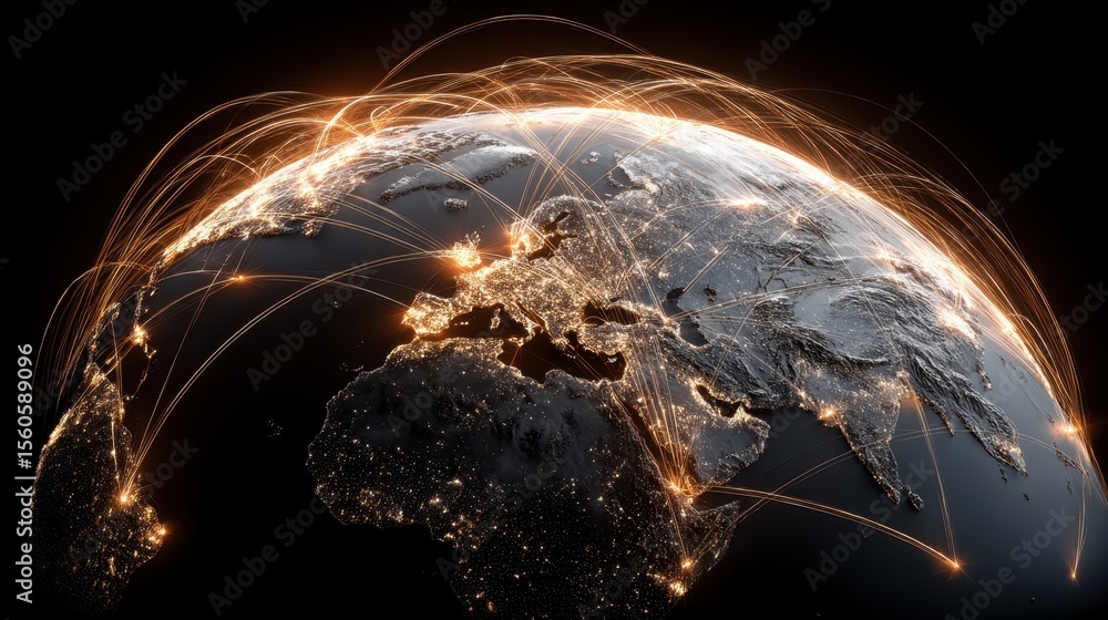 Aufkleber globe showing europe and africa with connection lines for network and communication