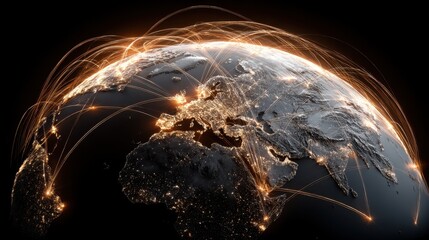 Globe showing europe and africa with connection lines for network and communication