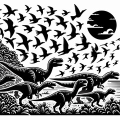 Dinosaur Herd Migrating Across Prehistoric Lands
