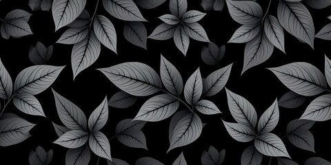 Elegant monochrome leaf pattern, seamlessly repeating ,  minimal,  foliage