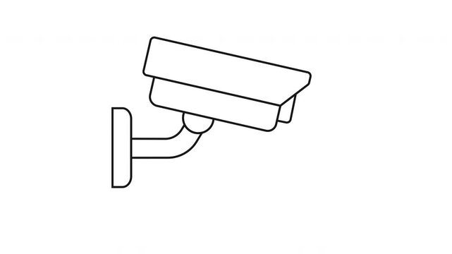 Looped animation of a security camera scanning area in minimalist outline icon style. 4k seamless footage showing surveillance device, safety motion, and monitoring symbol for interface visuals