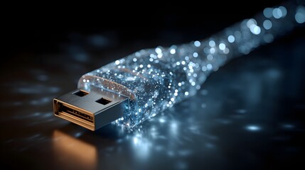Abstract USB Cable with Light Particles: Modern Technology Concept