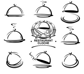 Cloche restaurant set. Collection icon Cloche restaurant. Vector 