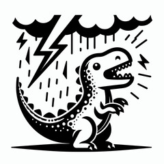 Dinosaur Startled by Thunder in a Stormy Prehistoric Landscape