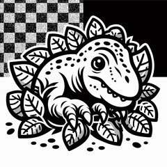 Dinosaur Hiding Under Leaves in a Dense Prehistoric Forest