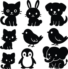 Funny cartoon animal characters collection with cute cat, dog, and bear vector illustrations