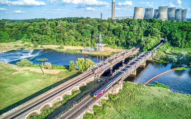 Aerial View of Railway Bridge Over River Trent in Long Eaton , United Kingdom