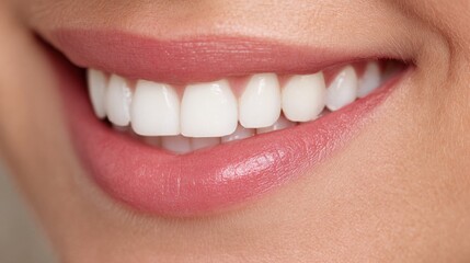 Obraz premium Bright smile showcasing healthy teeth and lips with natural makeup