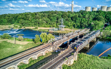 Aerial View of Railway Bridge Over River Trent in Long Eaton , United Kingdom