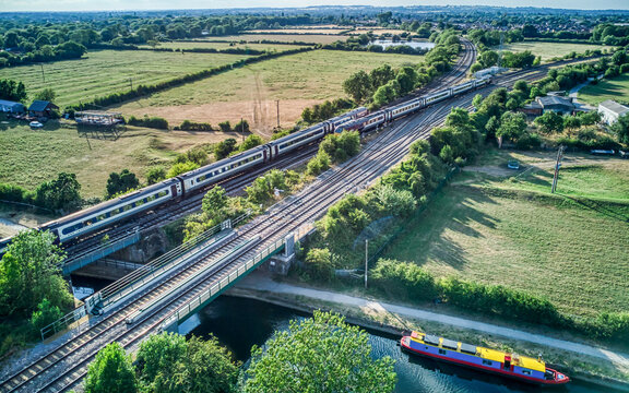 Aerial View of Railway Bridge Over River Trent in Long Eaton , United Kingdom