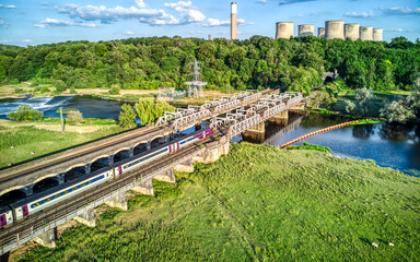 Aerial View of Railway Bridge Over River Trent in Long Eaton , United Kingdom