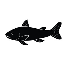 Catfish vector silhouette whiskered fish on white background for underwater species and fishing art