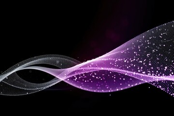 Two undulating dotted ribbons intersect transitioning from white to purple on a black background