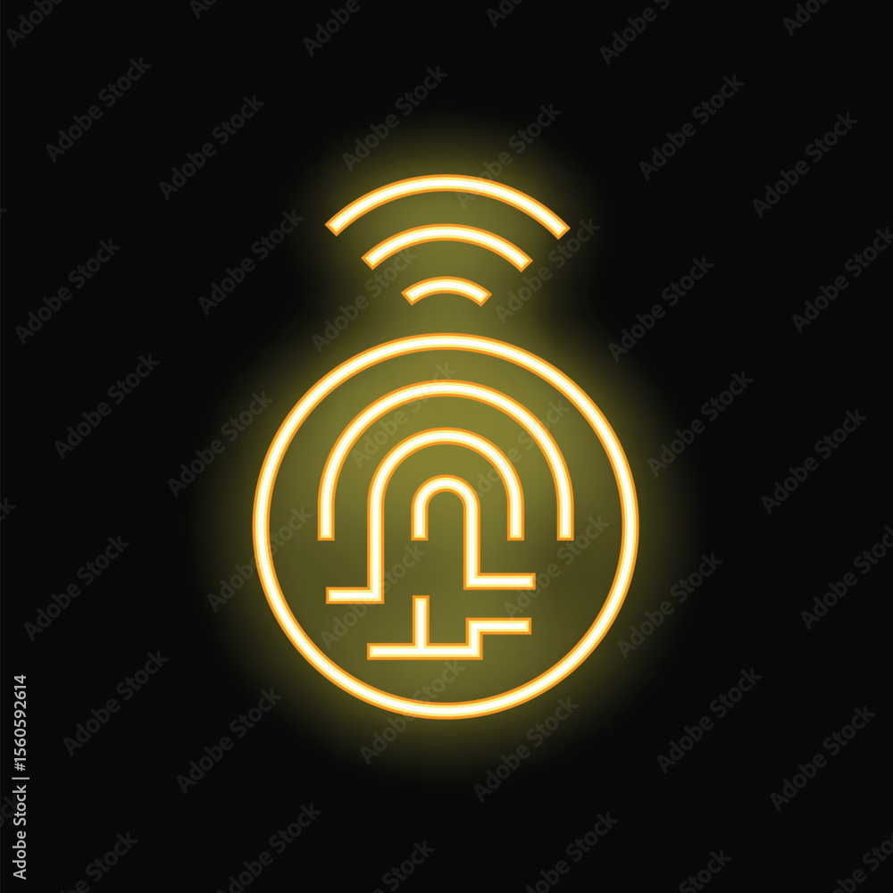 Aufkleber glowing neon icon of a fingerprint is sending data wirelessly