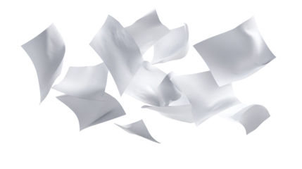 White papers floating in air abstract art