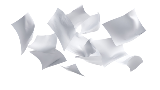 White papers floating in air abstract art