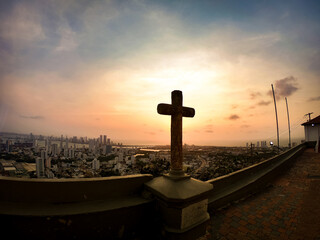 sunset from viewpoint church in cartagena, colombia