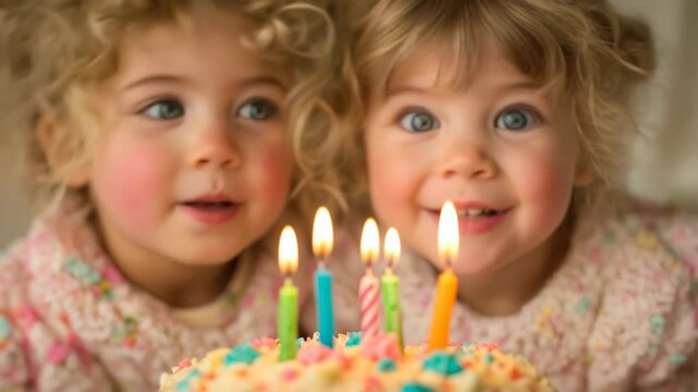 Joyful children's birthday celebration with cake and candles