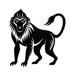Fototapeta premium Mandrill vector silhouette monkey on white background for colorful face and jungle wildlife design