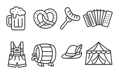 Oktoberfest icons set – outline, beer and festival celebration symbols