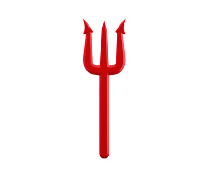 A menacing red trident, the iconic weapon of the devil, isolated on a black backdrop.