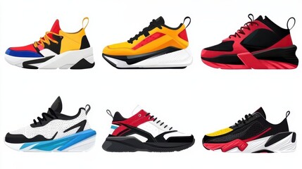 Illustration of cartoon shoes and other colorful sneaker types