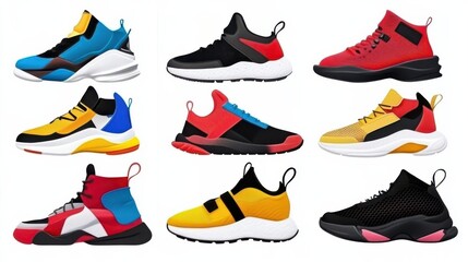 Illustration of cartoon shoes and other colorful sneaker types