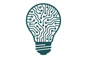 Light bulb silhouette with integrated circuit board pattern, innovation technology concept, digital creativity, electronics, artificial intelligence, vector illustration