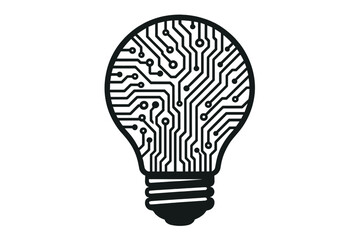 Light bulb silhouette with electronic circuit board pattern, innovation and technology concept, creative idea, digital intelligence, vector illustration for tech solutions and inventions