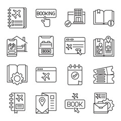 travel book set of web icons in line style. travel book, travel journal, travel guide, trip diary and travel planner. Vector illustration