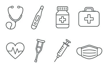 Medical icons set – outline, healthcare and wellness symbols for digital design