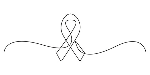 Continuous one line drawing of breast cancer awareness ribbon. Single line drawing illustration of breast cancer. World breast cancer awareness day. Vector illustration