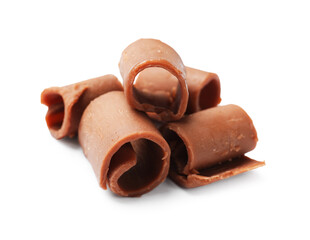 Tasty chocolate butter shavings isolated on white