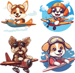 Cute dog riding plane vector style on white background