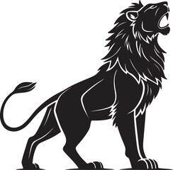 Obraz premium Vector silhouette of a lion standing against a white background, Lion vector style silhouette image