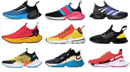 Illustration of cartoon shoes and other colorful sneaker types