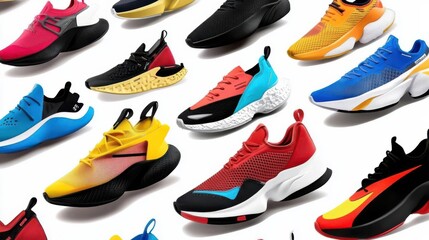 Illustration of cartoon shoes and other colorful sneaker types