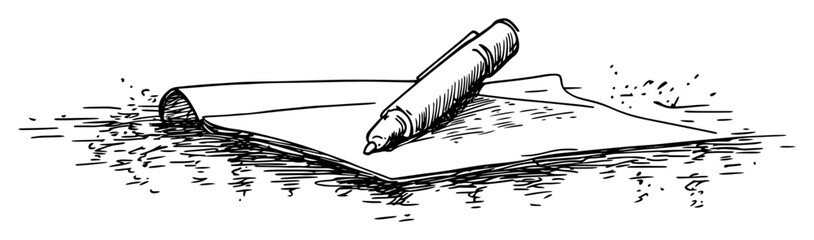 pen and blank paper sheet hand drawn sketch vector illustration © Kaz